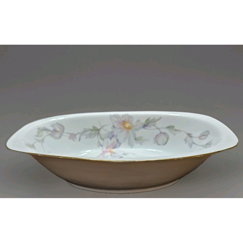 Epiag Aich AIH7 9" Rectangular Serving Bowl Czech Porcelain Floral Gold Trim